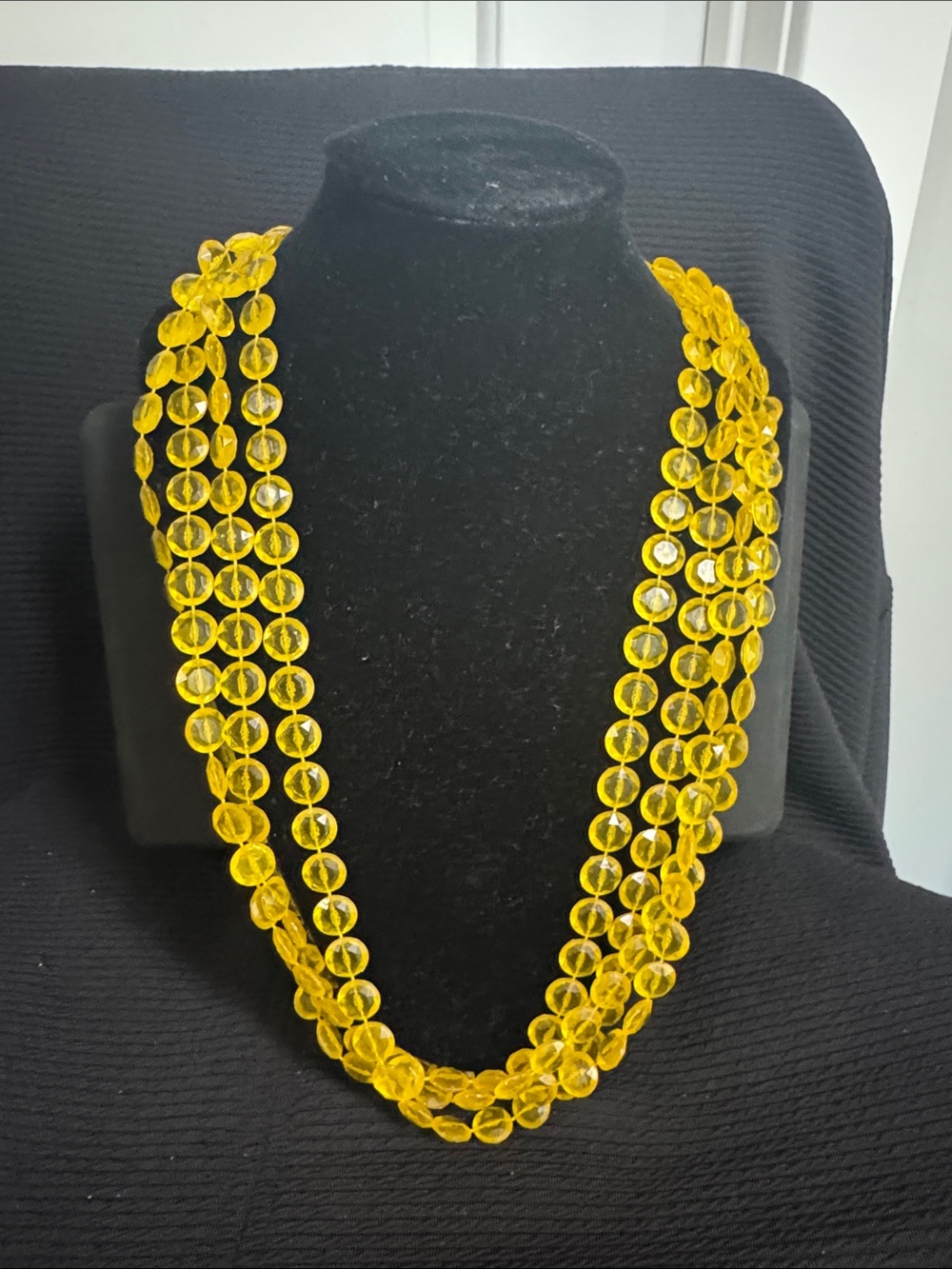 Vintage Yellow Multi-Strand Beaded Necklace. Double strand 50 in